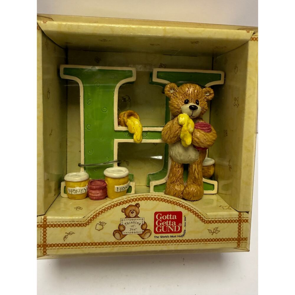 Vintage Gund Thinking Of You Letter H Teddy Bear Display Figurine 1998